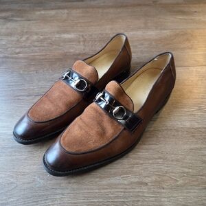 Hand Made Temadou Two Tone Leather & Suede Brown Mens Loafter Shoes Size 40